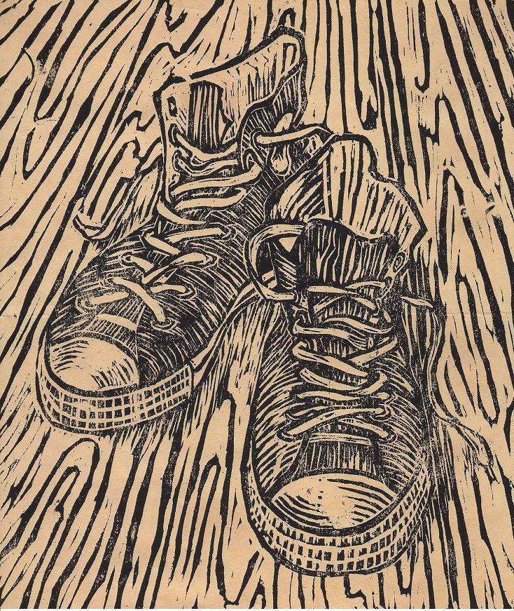  shoes / 255x225 / woodcut print 木版画 / 